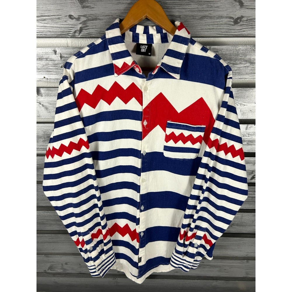 Lazy Oaf Blue White and Red Striped Button-Down Shirt